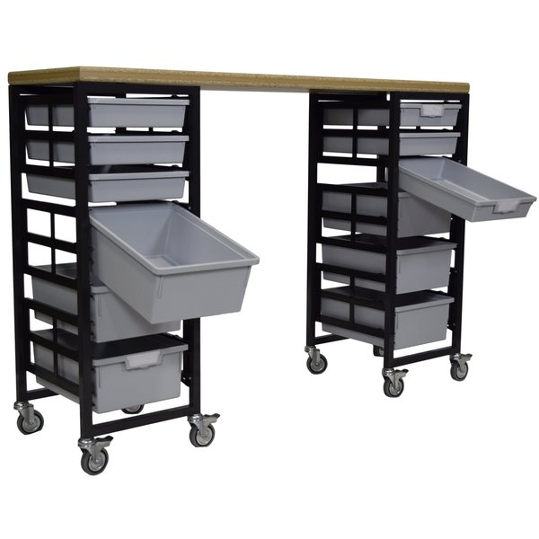 Storwerks Mobile Workbench Storage Station w/Wood Top -12 StorSystem Trays-Grey CE2097DGGC-WB6S6DLG